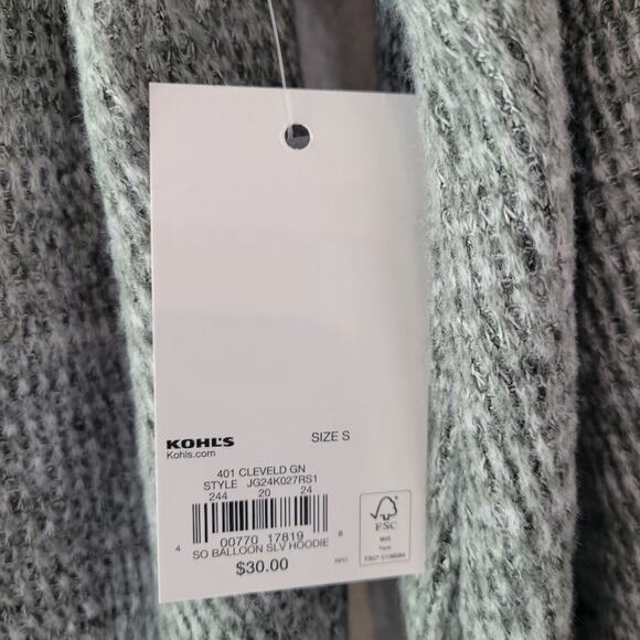 SO Balloon Sleeve Cozy Green Hoodie Size Small NWT Fall Winter - Picture 8 of 9